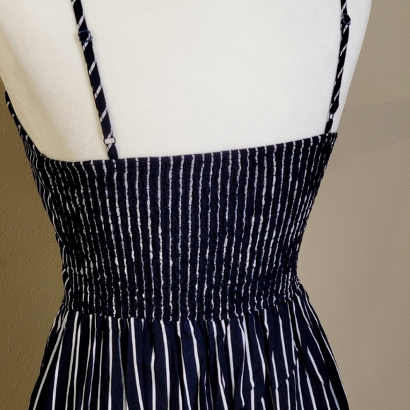 Purple Snow Mini Dress Smocked Blue White Striped Front Tie Sundress Sz M - Picture 5 of 12